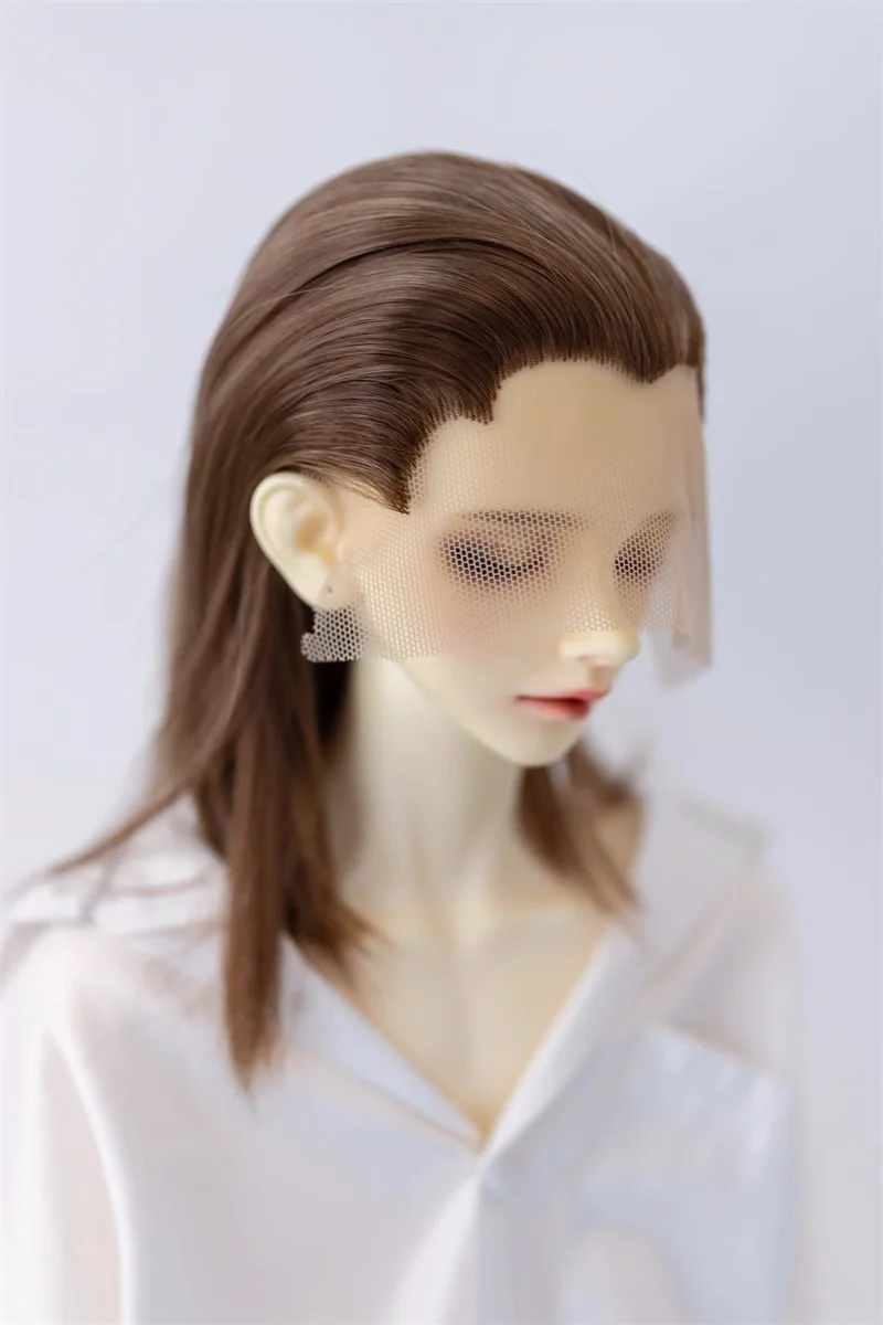 Bjd boneca peruca em branco shapable brinquedo meninas 1/3 tricuspid mão gancho longo em linha reta bonito marrom leite macio seda cabelo boneca acessórios