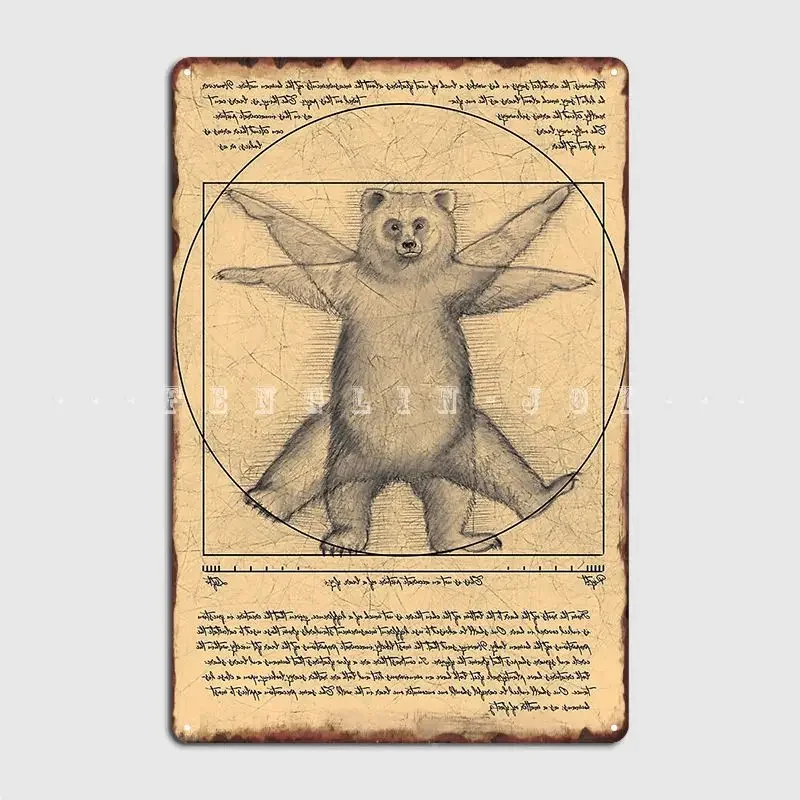 The Vitruvian Bear Metal Plaque Poster Wall Cave Living Room Design Painting Décor Tin Sign Poster