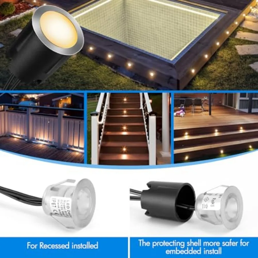LED Recessed Deck Lights with Protecting Shell IP68 Waterproof Warm White 0.6W Outdoor Landscape Lighting V Low Voltage Deck Li