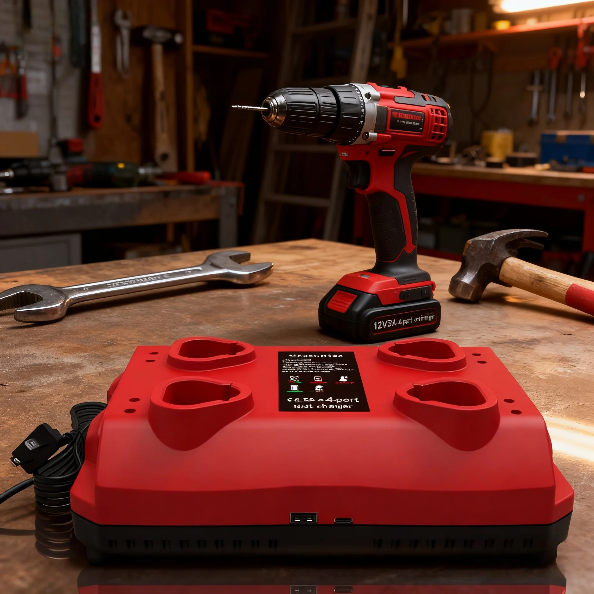 

3A*4-port fast charger with USB/Type-c port is suitable for Milwaukee 12V M12 lithium ion power tool battery with US/UK/AU plug