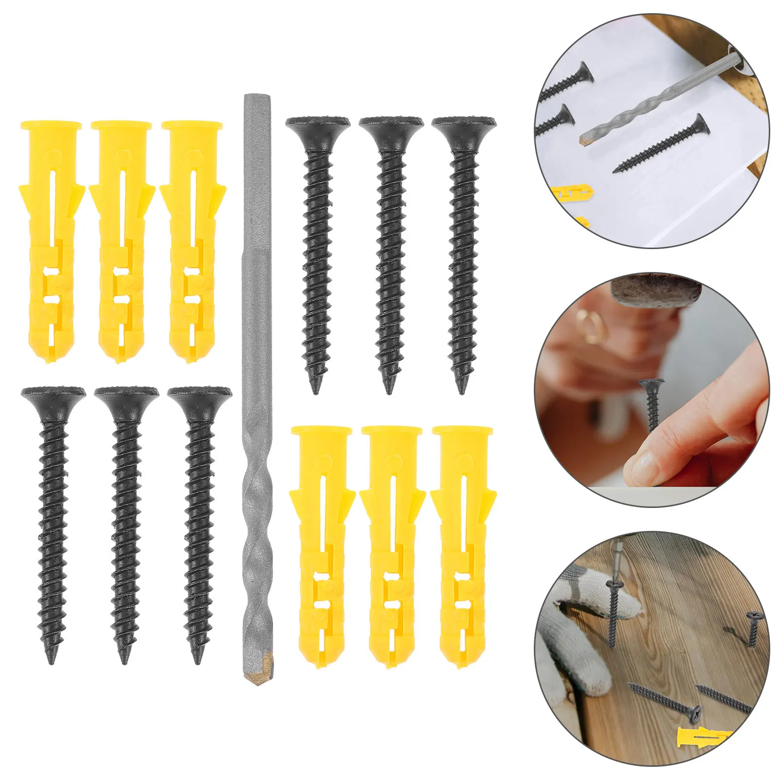 1Set Concrete Screws and Anchors Kit for Plaster Board Concrete Walls with Drill Bit Drywall Nail ABS Iron Materials Wall Fixing