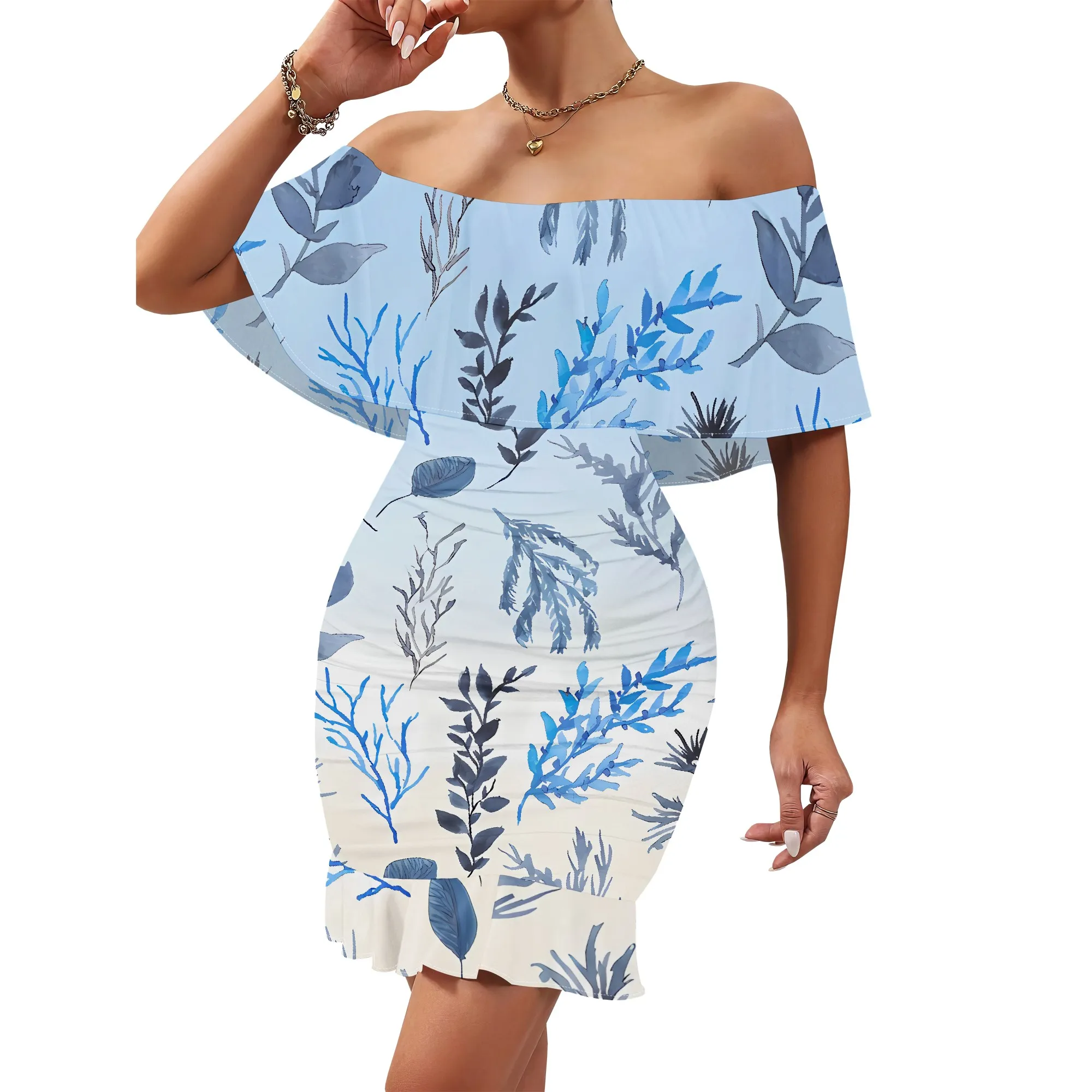 

Women's 2025 Spring/Summer New Customized Casual Loose Swinging Collar Shoulder Printed Flower Strap Dress