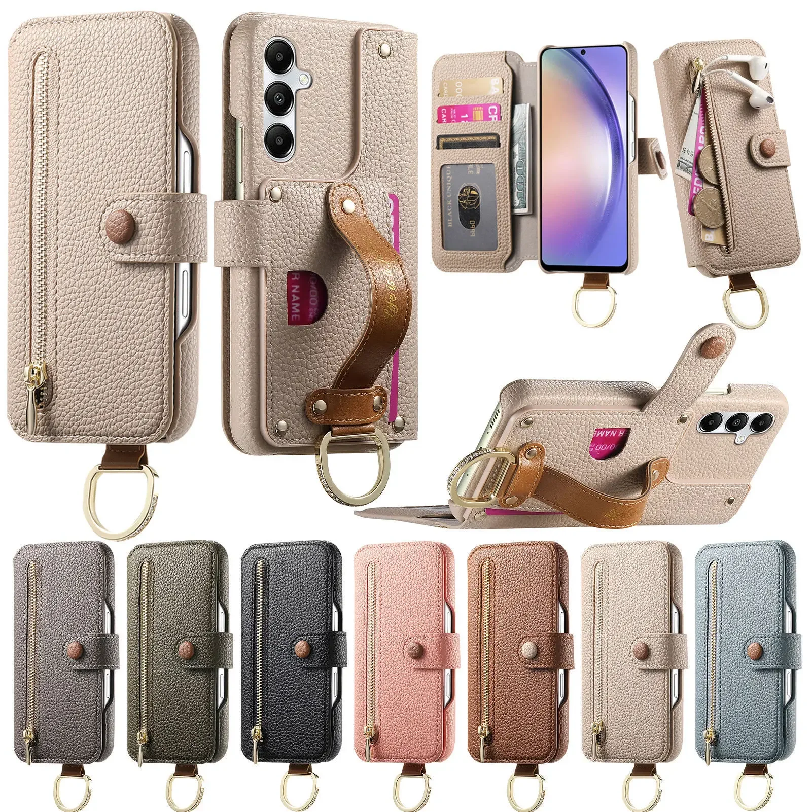 Brieftaschen-Lederhülle mit Kartenfächern für Samsung S25 Edge S26 S24 Ultra S23 S22 Plus S21FE A55 A35 A07 A17 A56 A36 A26 A16 Cover