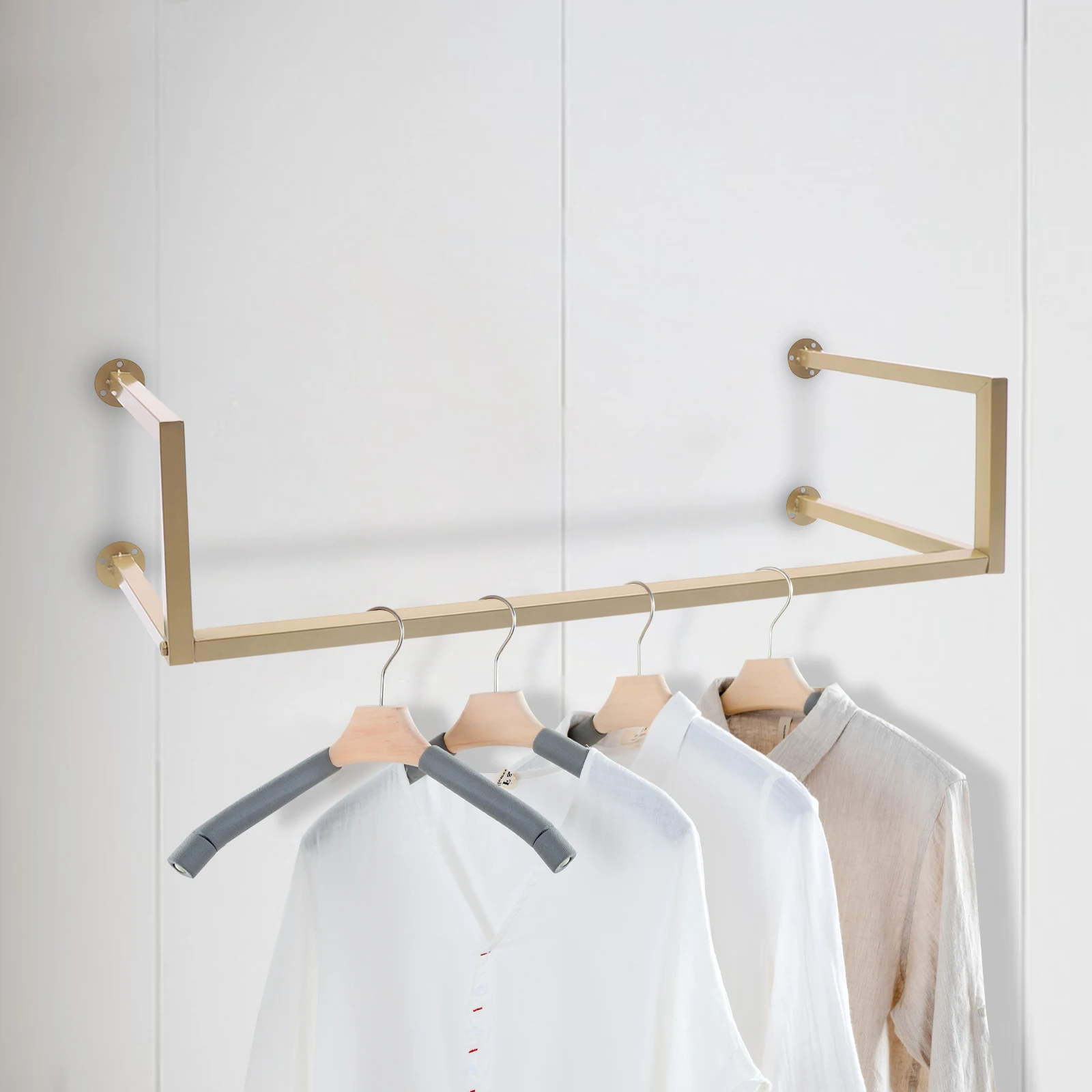39" Metal Gold Wall-mounted Clothing Display Rack Clothes Hanging Rack Hanger Double Rod Design Wall-Mounted Clothes Rack