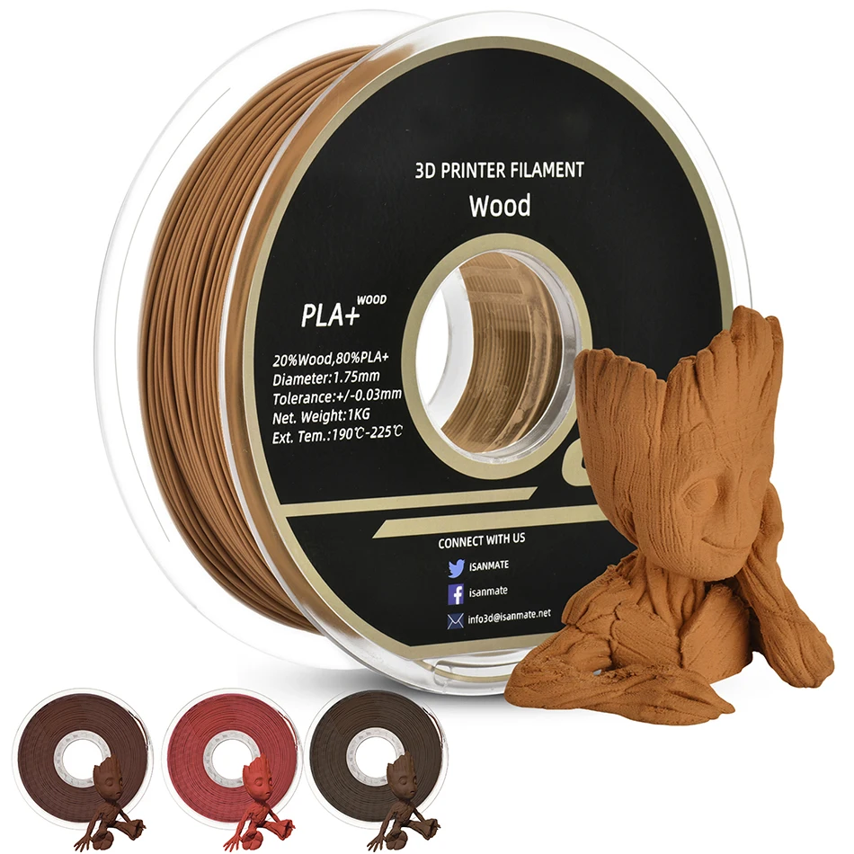 

PLA+ Wood 3D Printer Filament Sublimation Wooden 3d Printing Material 1.75mm 1kg/500g/250g Rose Ebony Red Sandal Wood Filaments