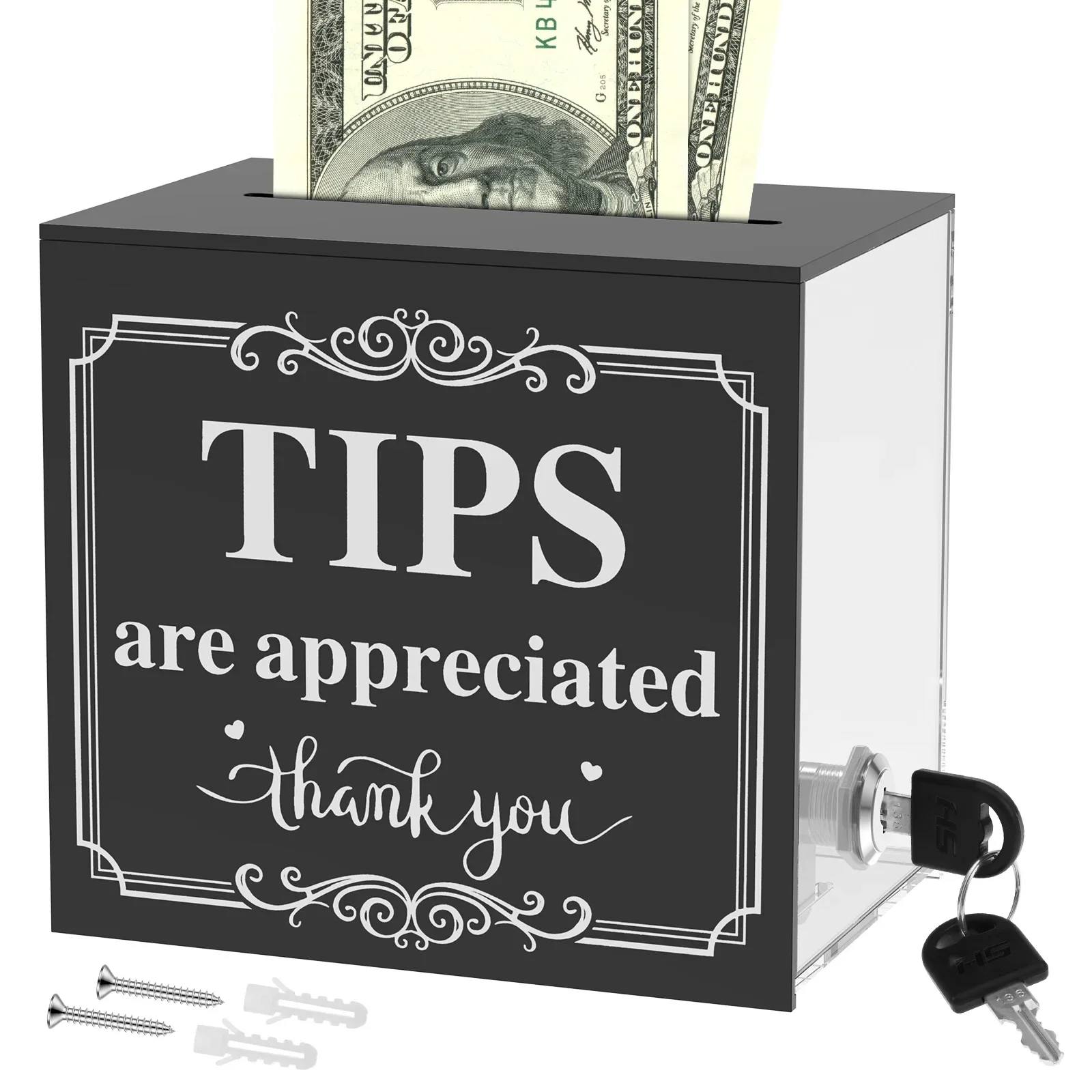  Acrylic Donation Box Clear Suggestion Trading Ballot Raffle Money Ticket Container Tip Jar with Large Opening for Coffee Shop