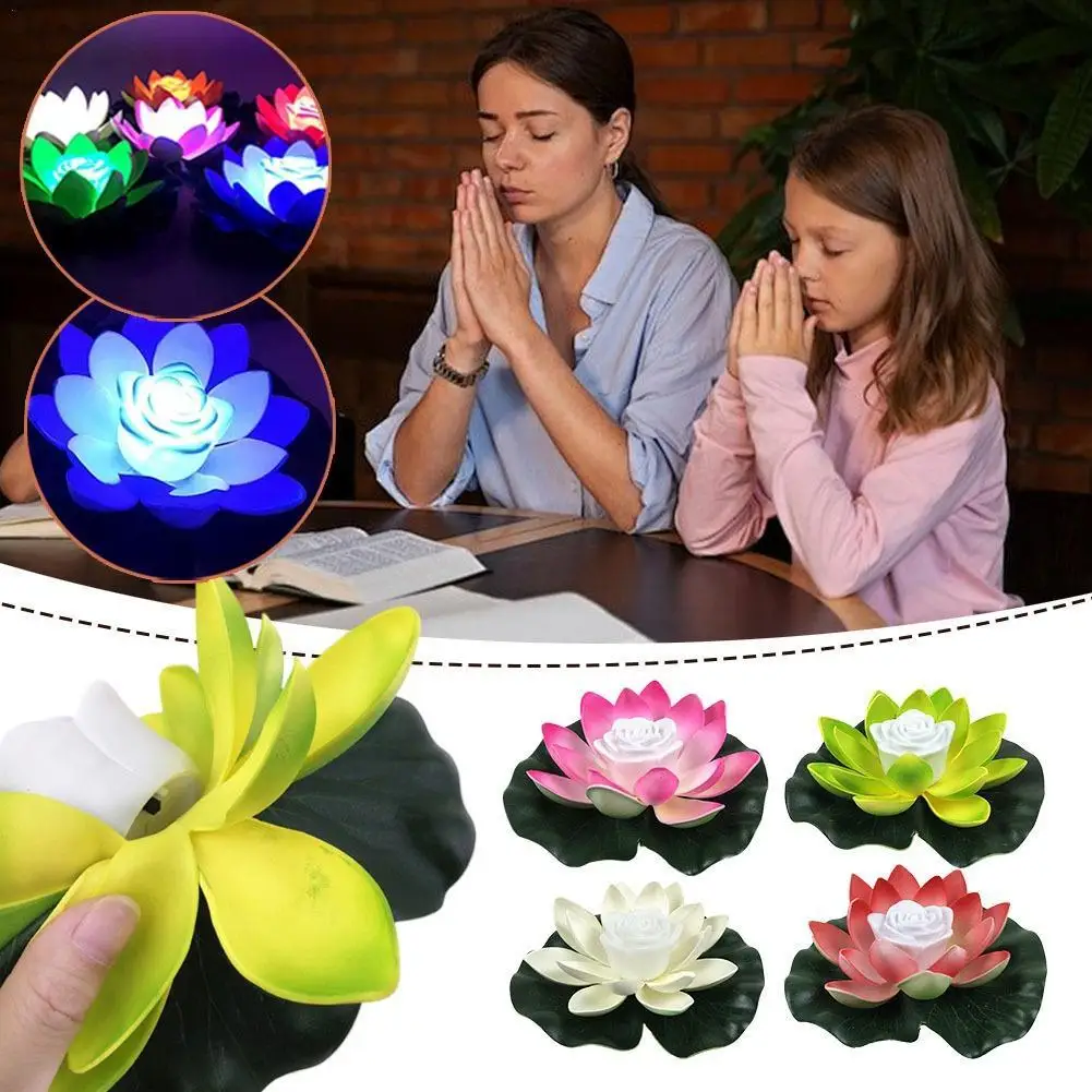 Floating Induction Lotus Lamp Light Waterproof Led Pink Red Blue Purple Orange White Fake Lotus Night Lamp Battery Powered