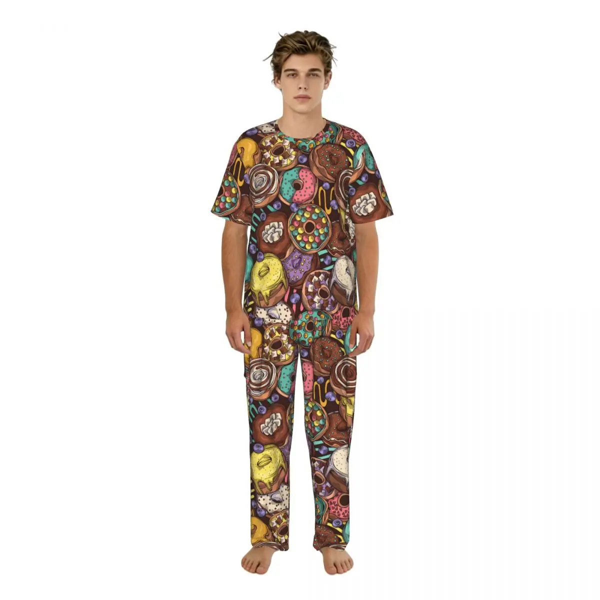 

Men's short-sleeved pajamas two-piece trousers Donuts home wear suit sleepwear