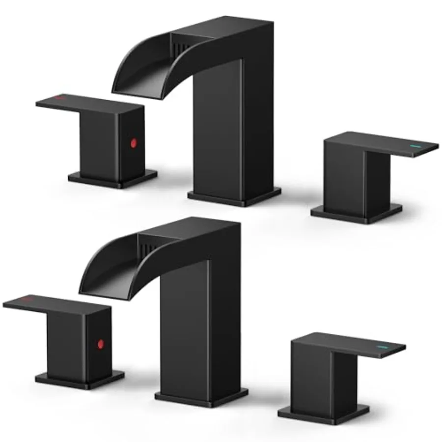 

Комплект из 2 смесителей для ванной комнаты с эффектом водопада, 3 отверстия, 8 дюймов, квадратные, матовые черные, с металлическим сливным клапаном Pop-up