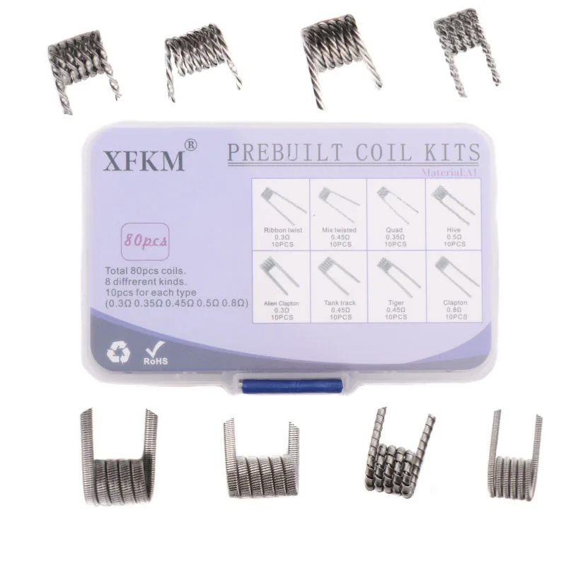 80pcs 8 in 1 A1/316L Premade Coil Alien Clapton Fused Heating Wire for Accessories Prebuild Coil Kits