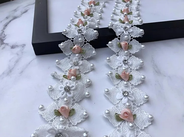 

2 ярда, роскошные маленькие цветочные кружевные бусины для ногтей, кружевные свадебные DIY ручной работы, модный стиль, лоскутная лента, кружевная отделка