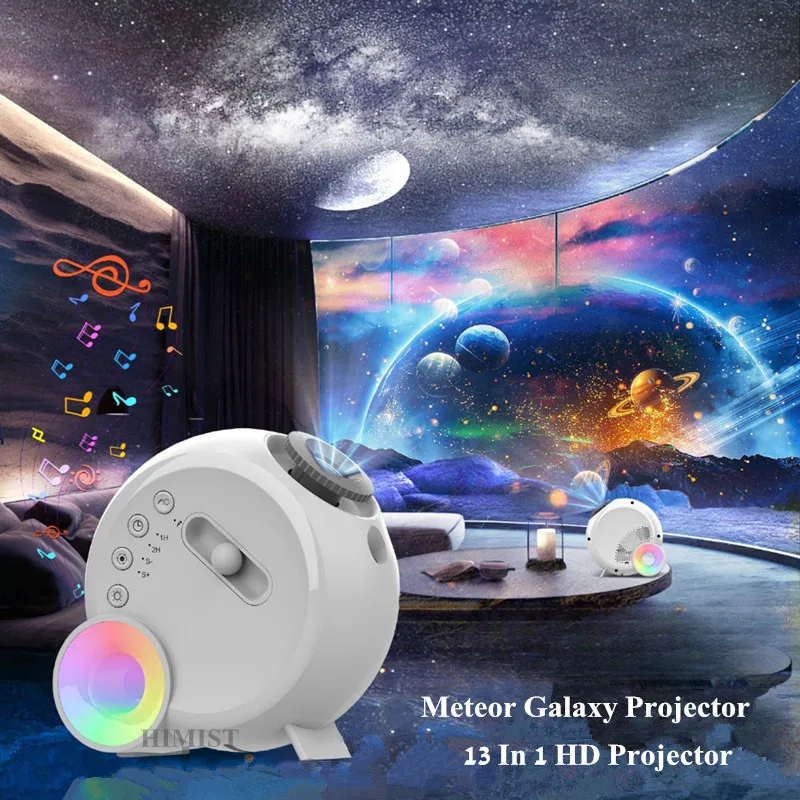 13 in 1 HD Planets Projector Lamp Remote Control Galaxy Starry Moon Black Hole Projection Night Light with Bluetooth Speaker