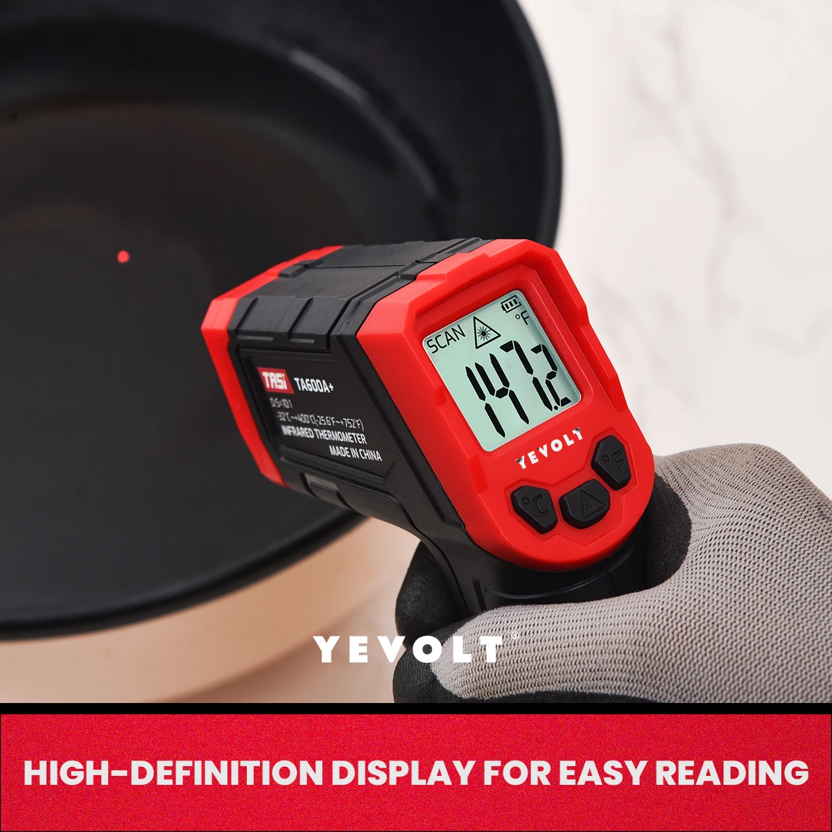 YEVOLT TA600+ Series Digital Infrared Thermometer Handheld Non Contact IR Laser Heat Temperature Gun Point HD Screen for Cooking