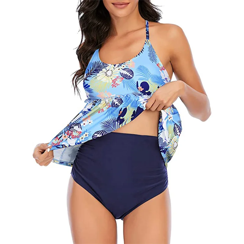 2025 Summer Women High Waist Bikini Set Tummy Control Swim Vest Tops Boyshort Bottom  Two-Piece Swimwear Casual Beachwear Female