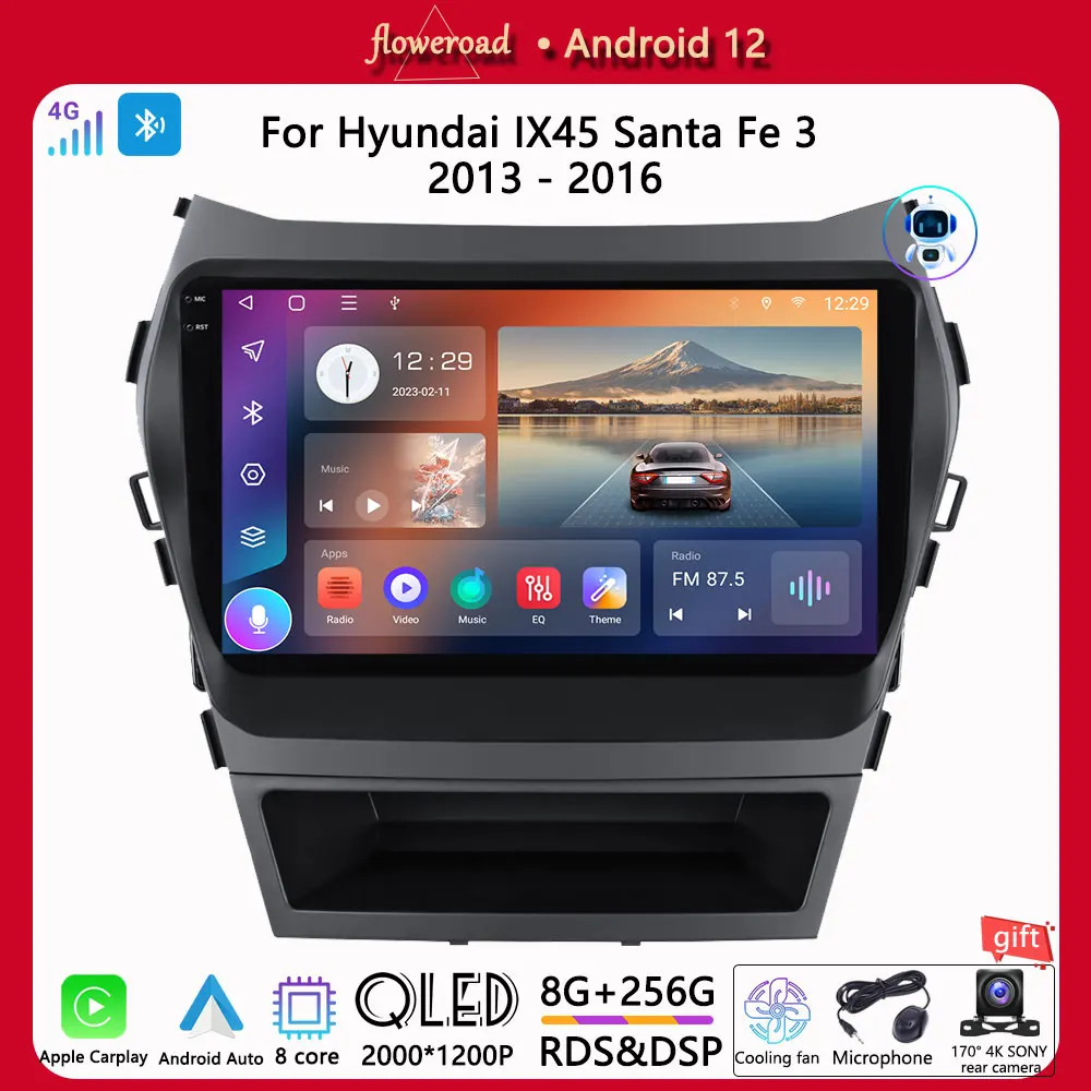 

Carplay Android For Hyundai Santa IX45 2013-2018 Car Radio Multimedia Player Navigation GPS Video Head Unit 2din Stereo DVD QLED