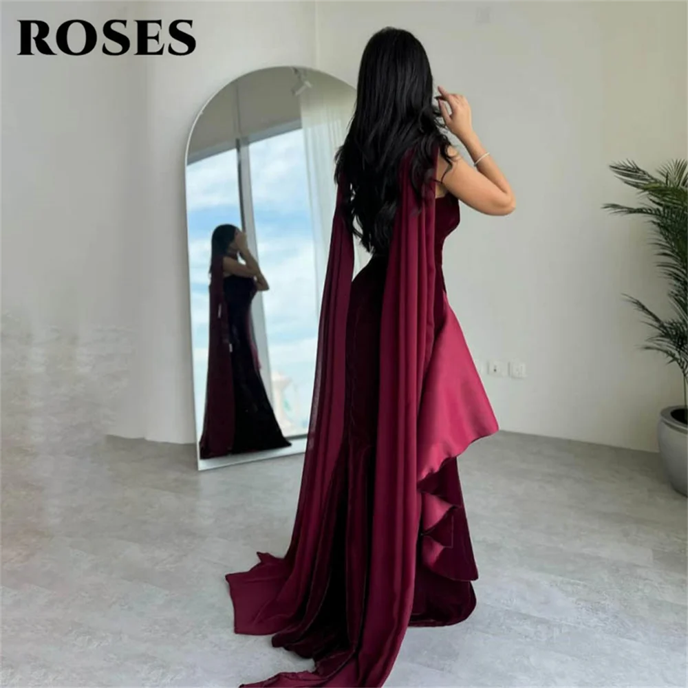 ROSEN Burgunderrot فسات Precios 1923 – Exquisites, trägerloses, ärmelloses Meerjungfrau-Abendkleid, Fischschwanz-Schleppe-Abschlussballkleid, individuell gestaltet