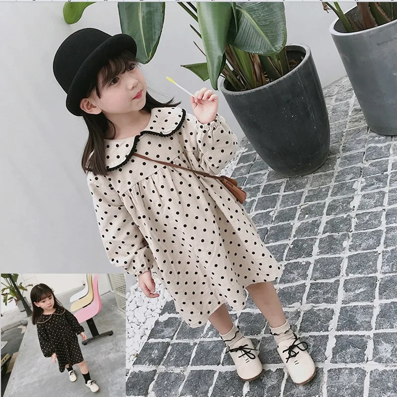 Girls' Polka Dot Doll Collar Dress Princess Dress25Spring New Fashion Foreign Trade Children's Clothing Dropshipping3-8Years Old