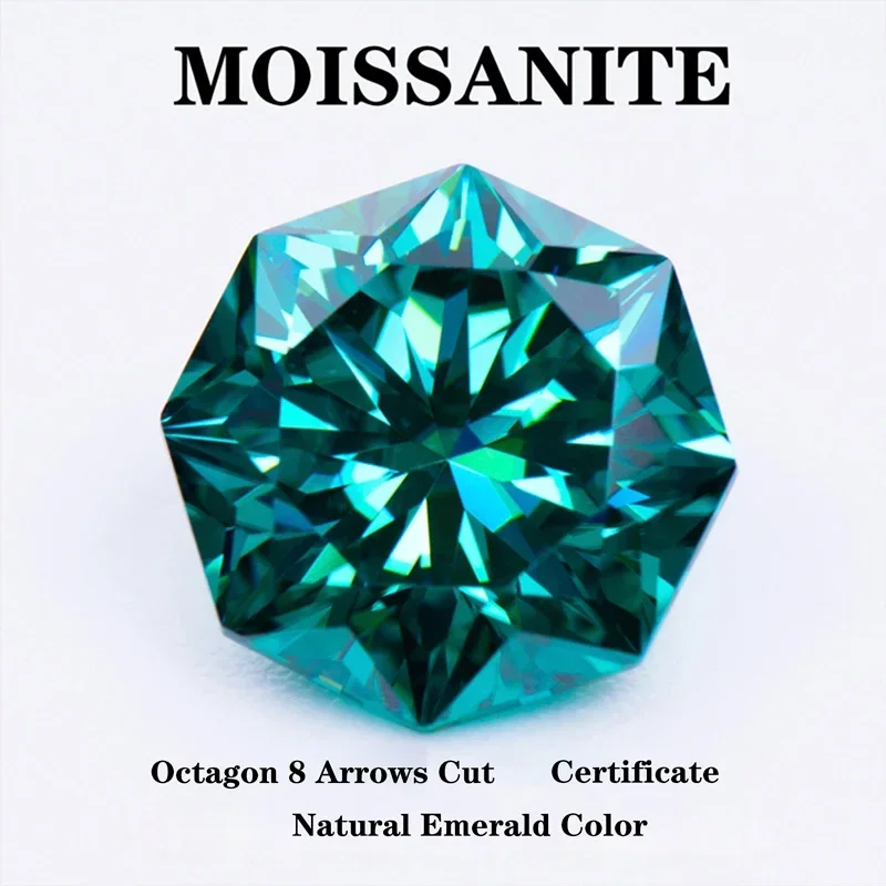 

Moissanite Stone Octagon 8 Arrows Shape Natural Emerald Green Color DIY Ring Necklace Earrings Main Materials with Certificate