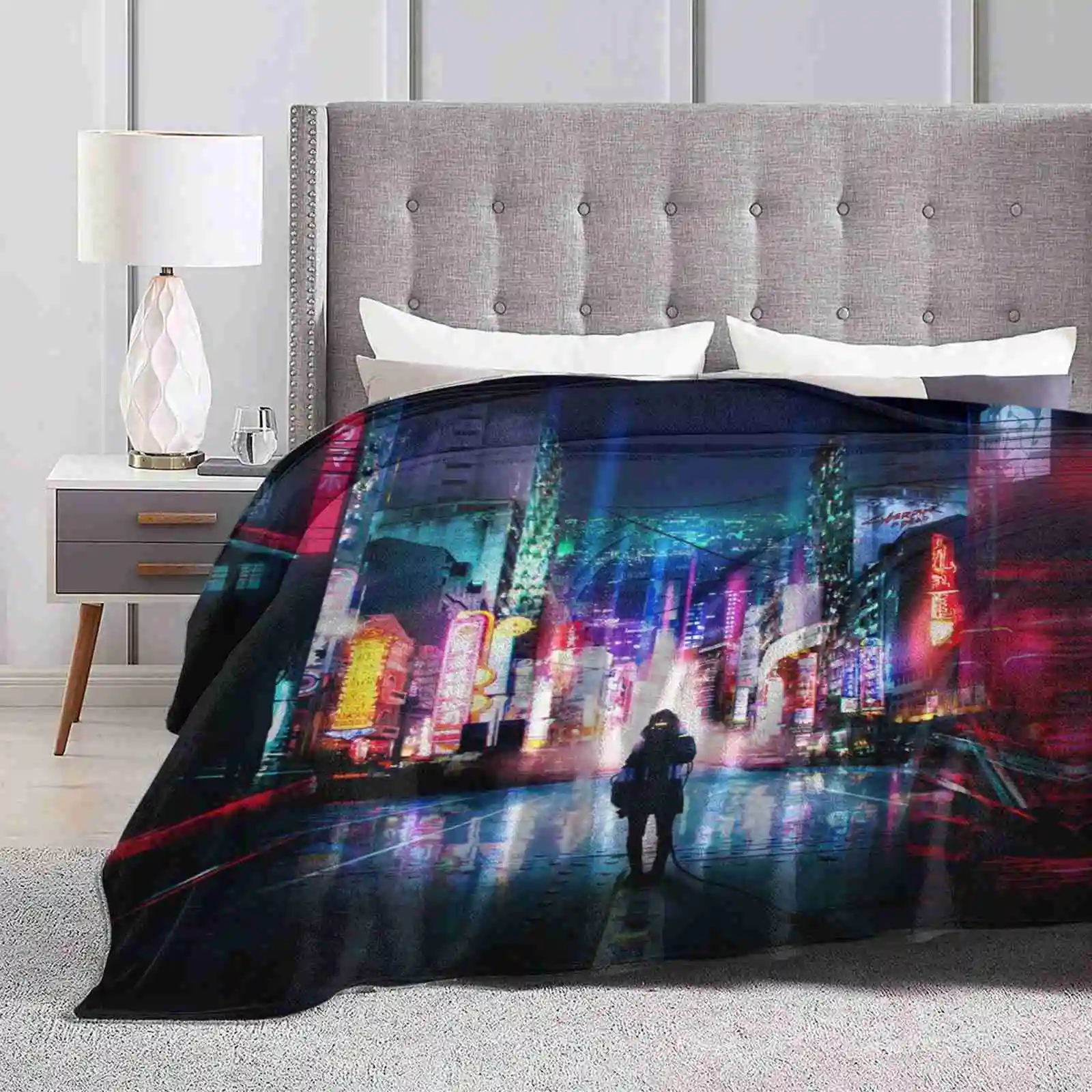 Tokyo Japan Creative Design Comfortable Warm Flannel Blanket Tokyo Shinjuku Harajuku City Neon Lights Modern Tech Ginza Shibuya