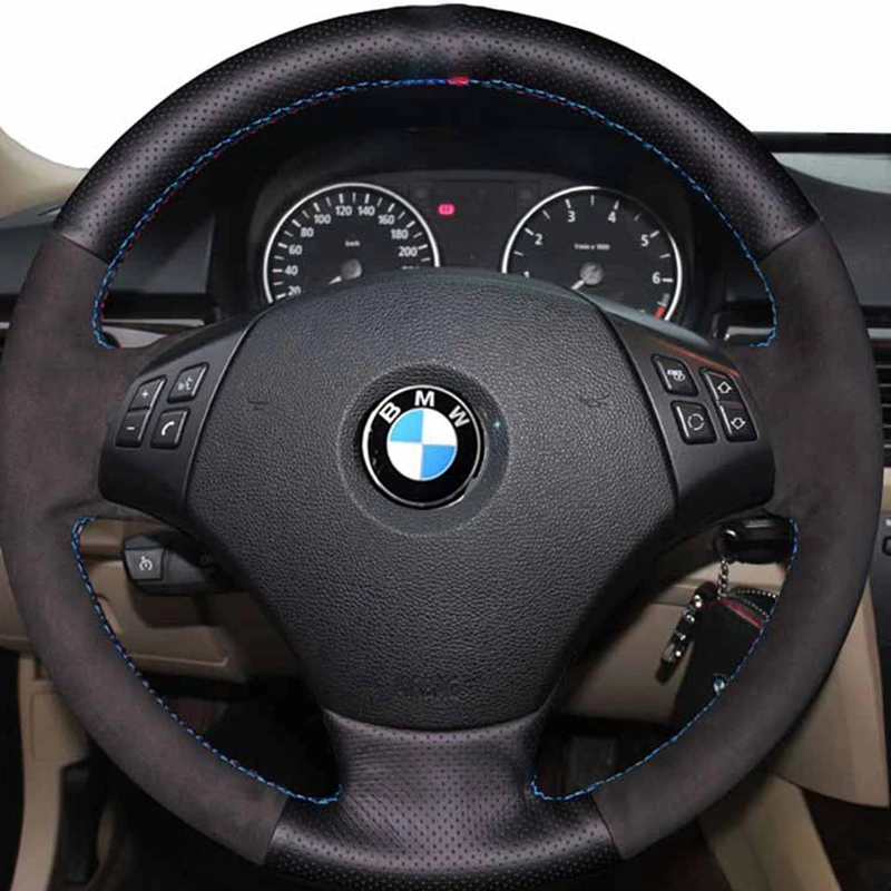 Black Genuine Leather Car decoration Steering Wheel Cover For BMW E90 320 318i 320i 325i 330i 320d X1 328xi 2007 Car wheel cover