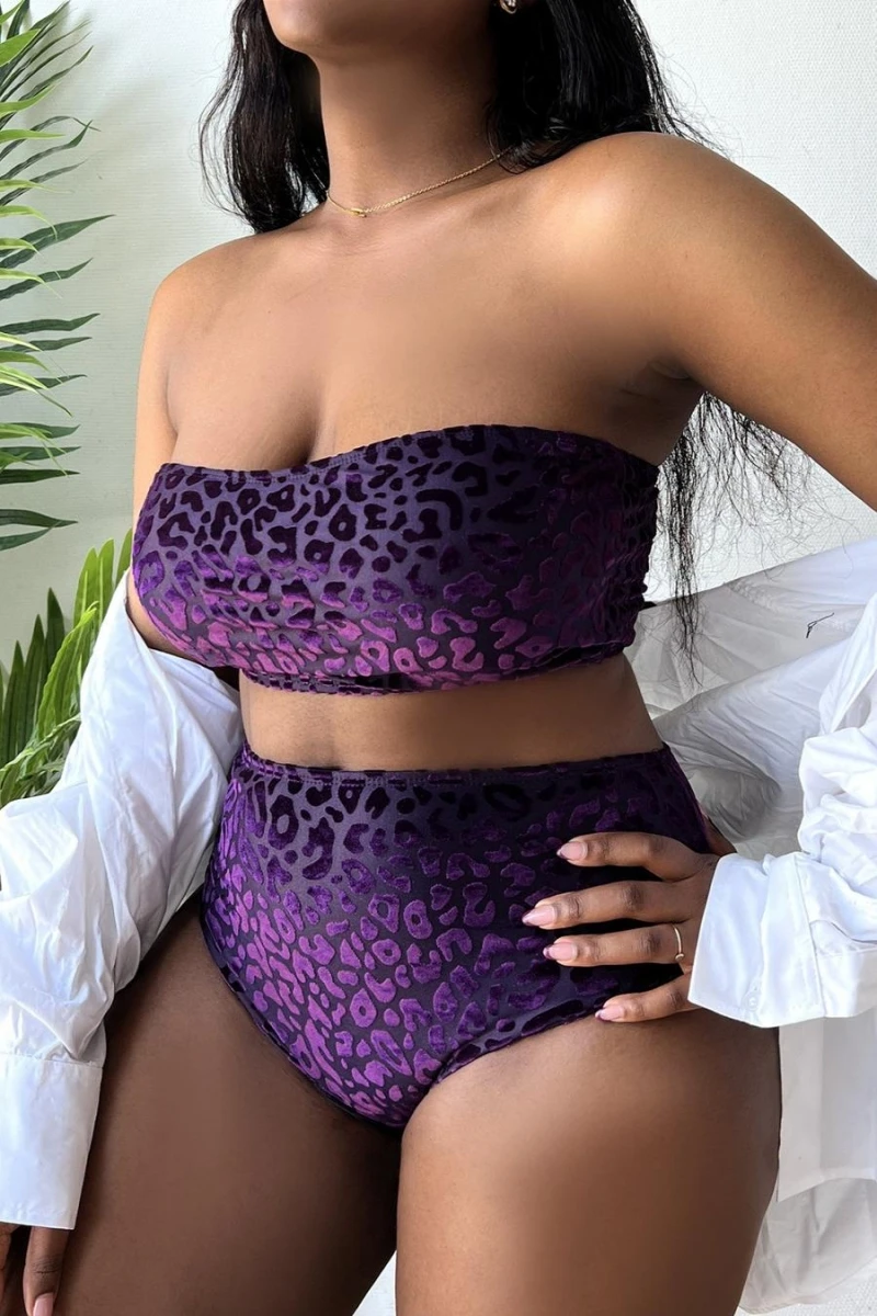 2023 Leopard Bandeau Bikini Swimsuit Women Plus Size Swimwear Female High Waist Bathers Bathing Swimming Swim Suit Beachwear