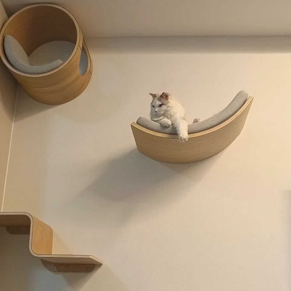 Wooden Cat Tree Tower Wall Mounted Cat Climbing Shelves Hammock Stairs House Cats Walk Playground Pet Furniture Accessories