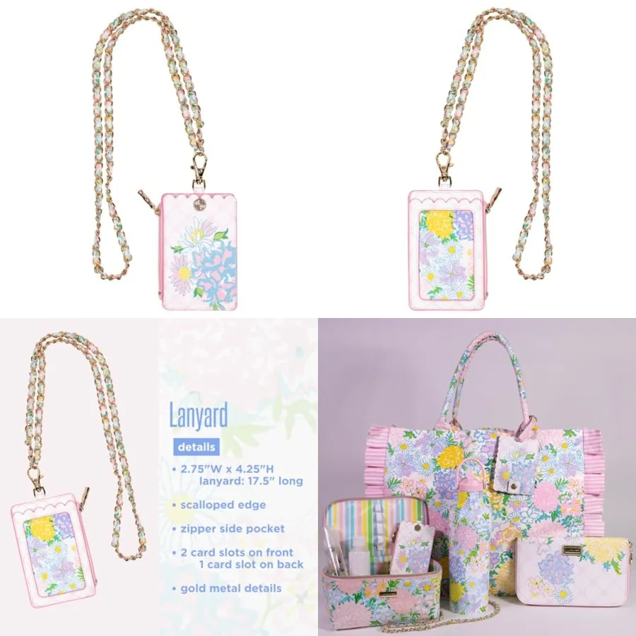 

ID Case with Lanyard, Keychain Wallet with Zip Close, Cute Durable Card/Badge Holder with Long Lanyard for Women Lilly Garden H