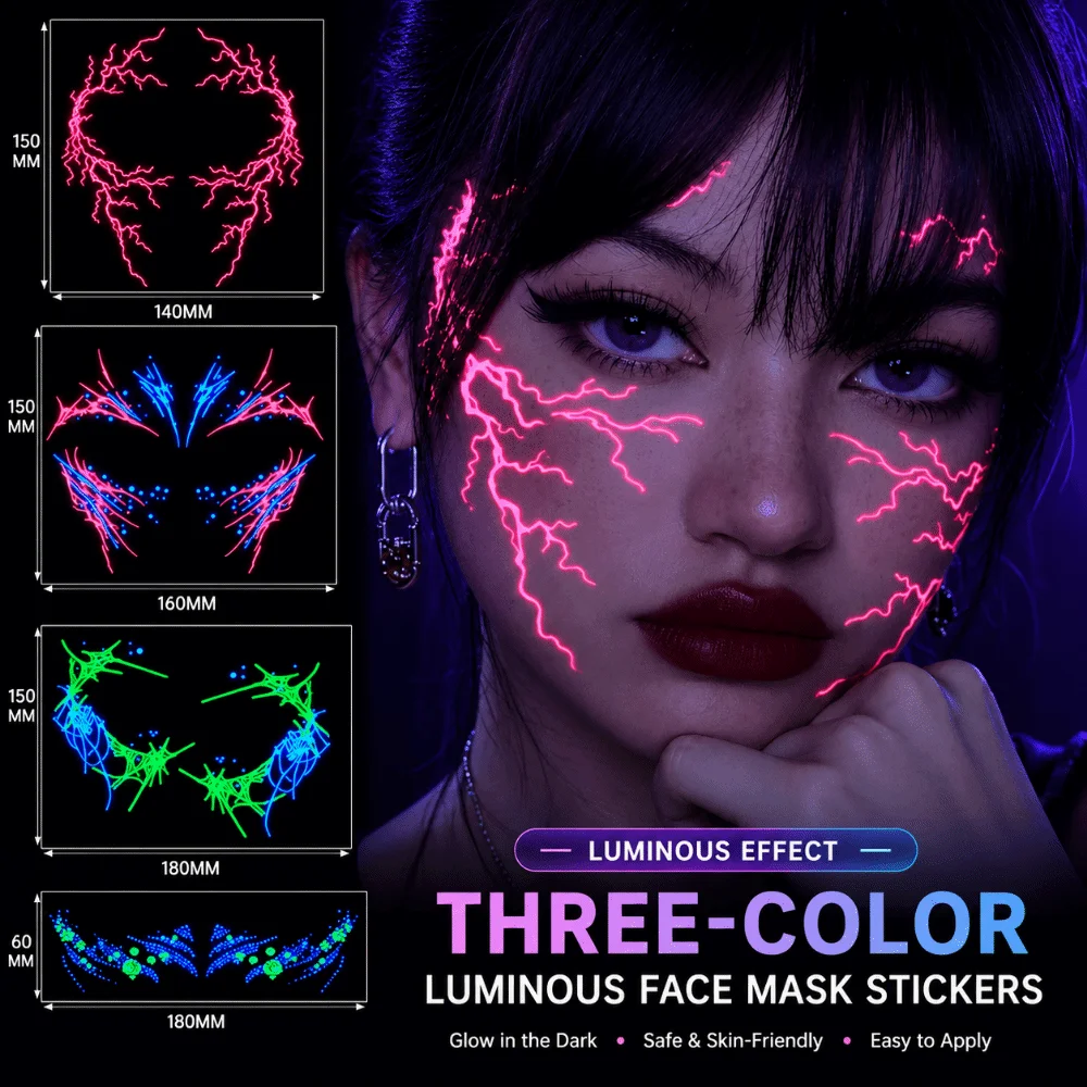 Glow in The Dark Halloween Disposable Luminous Tricolor Halloween Temporary Tattoos Photo Props Multicolor Body Art Tattoos