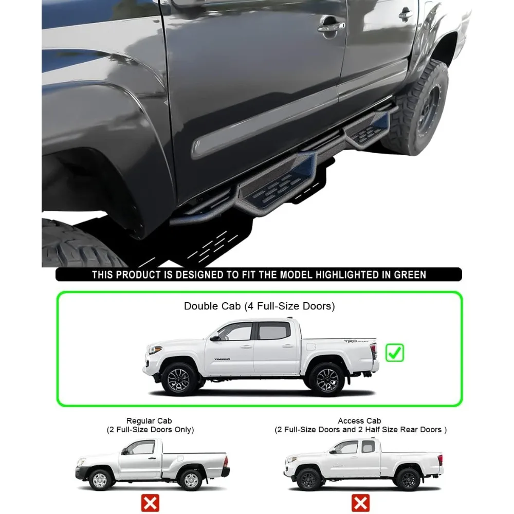 Black 6 Inches Tubular Drop Down Style Nerf Bars Running Boards Compatible with Toyota Tacoma 2005-2023 Double Crew Cab