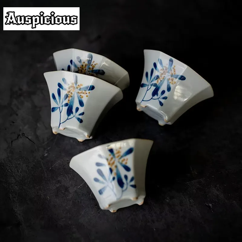 

2pc/lot Pure Hand-painted Osmanthus High Foot Tea Cup Master Cup Single Household Tea Cup Creative Ceramic Kung Fu Tea Set 40ml