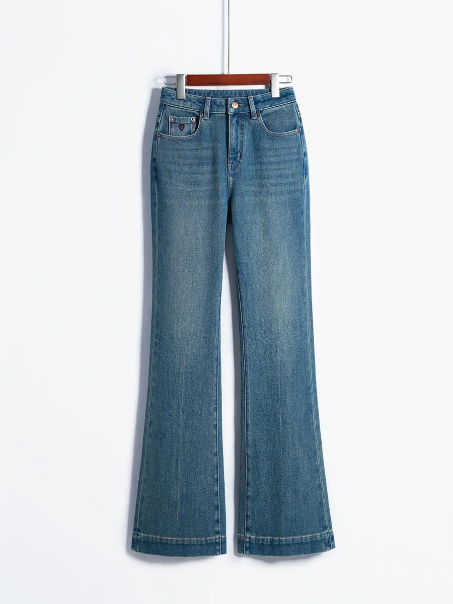 

Spring 2026 High Waist Straight Leg Bell Bot Jeans Four Way Stretch Denim Pants Women's Premium Quali Cotton Zipper Fly