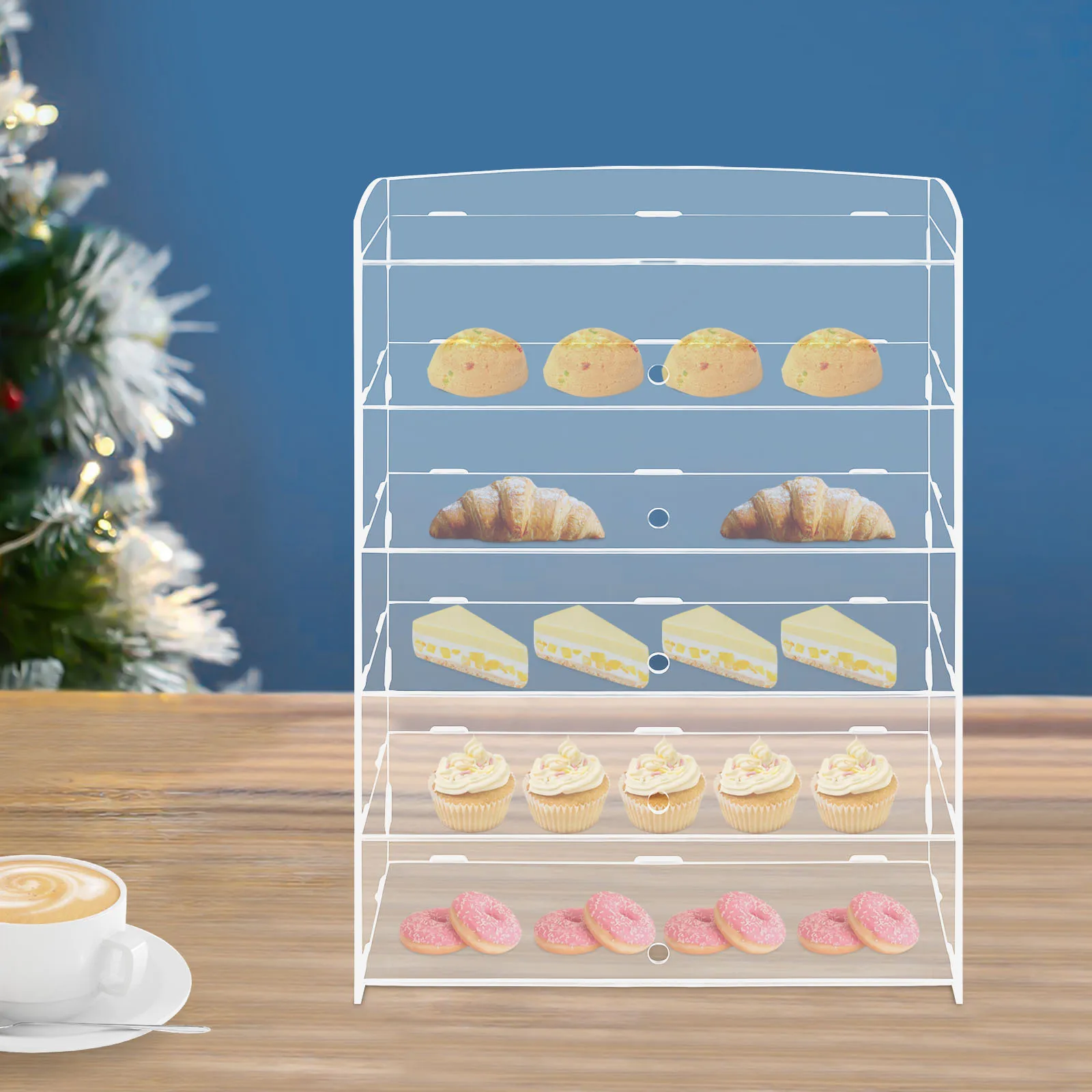 5-Tier Acrylic Display Case, Clear Bakery Showcase With Door & Sealed Structure, 360° Visible Display Cabinet for Cakes Cookies Collectibles