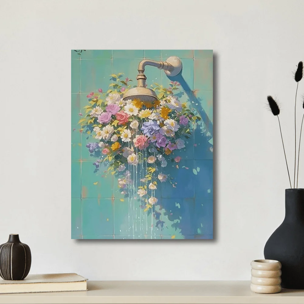 (No frame)2D Flat, 2D Flat, 2D Flat Colorful Floral Plant Art Painting - 11.8 X 15.7 Inches Wooden Framed Decorative, Light G