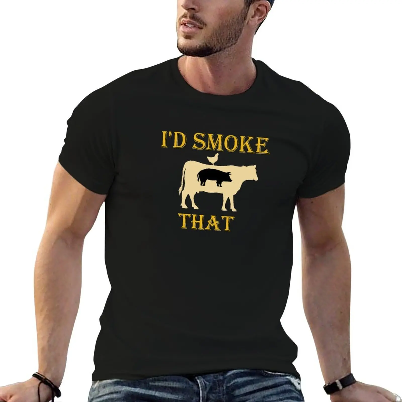 I'd Smoke That Cow Grill BBQ Smoker Grilling funny pink pig head ask me about my moo cow T-Shirt sweat Men's t-shirts