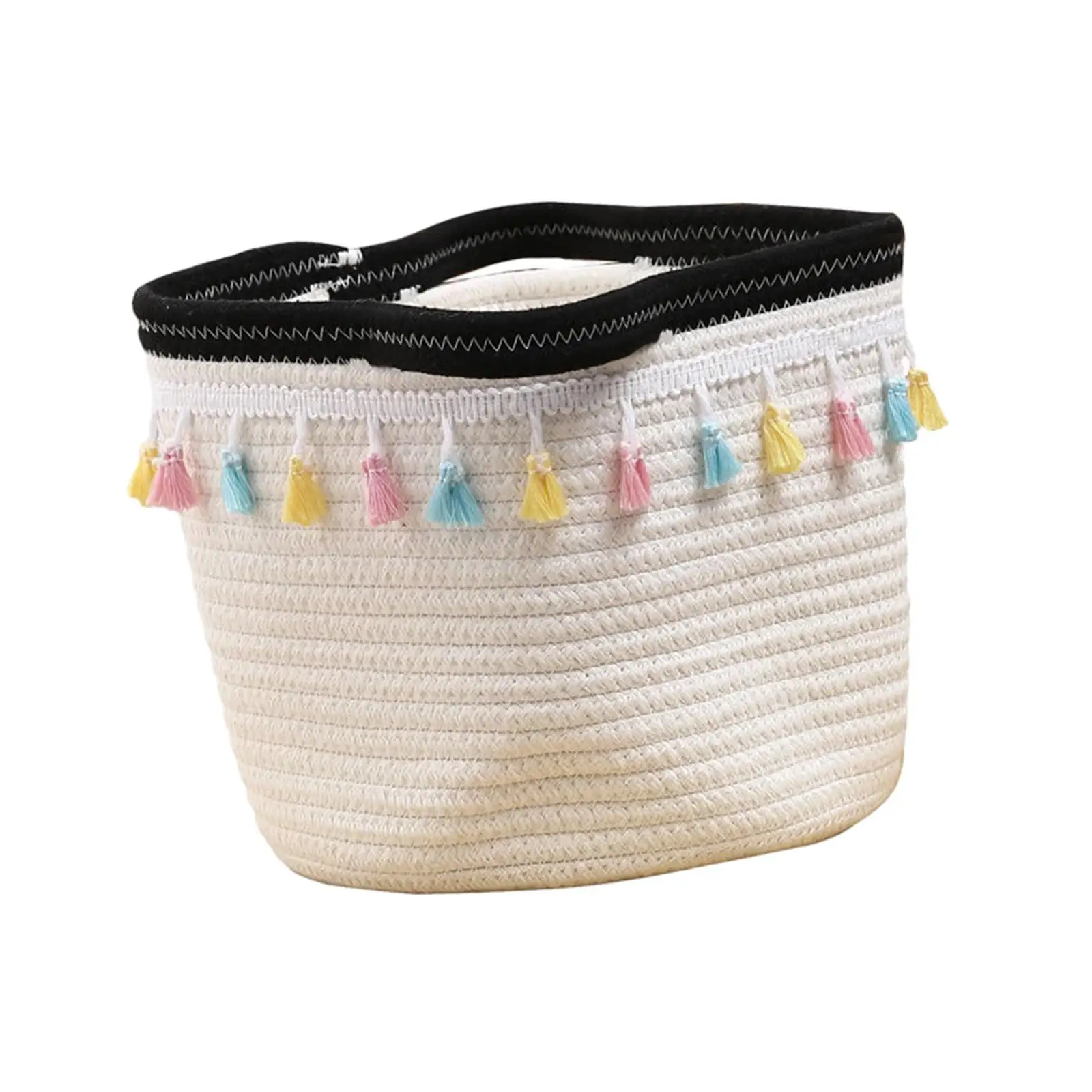 Cotton Rope Storage Basket Portable Nordic Woven Tassel Storage Bin Organizer for Bed Sheets Comforters Bedding Blanket Clothing