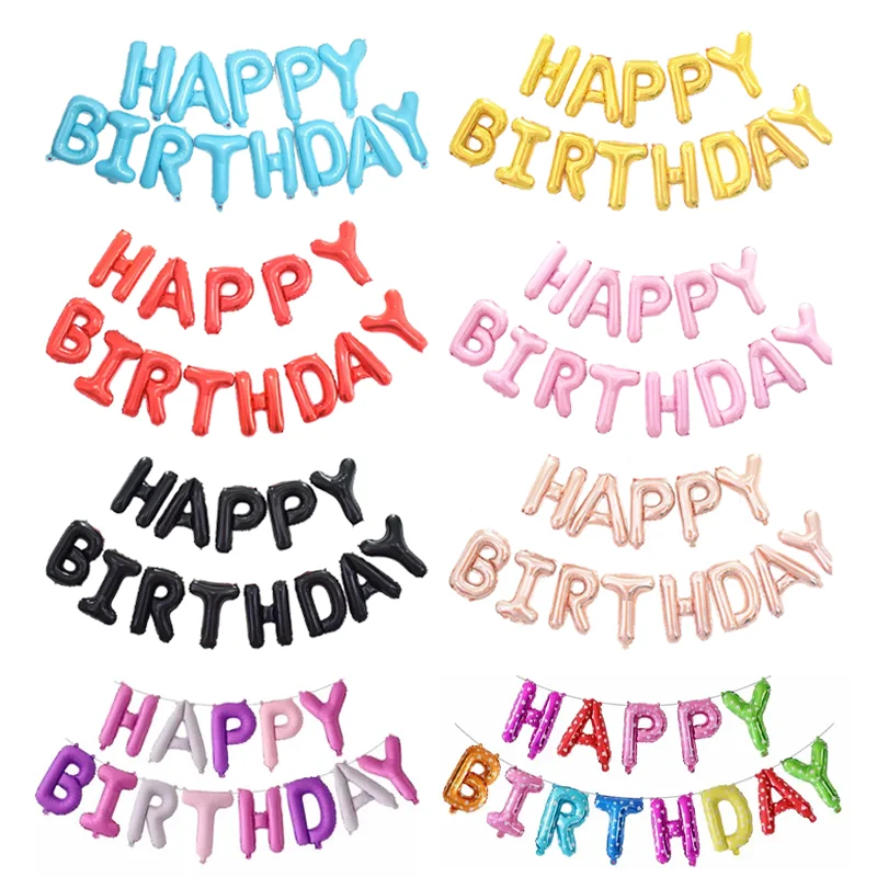13 قطعة 16 بوصة رسالة احباط بالونات ارتفع الذهب الأسود الأحمر بالونة عيد ميلاد سعيد حفلة عيد ميلاد الديكور الملونة راية Globos