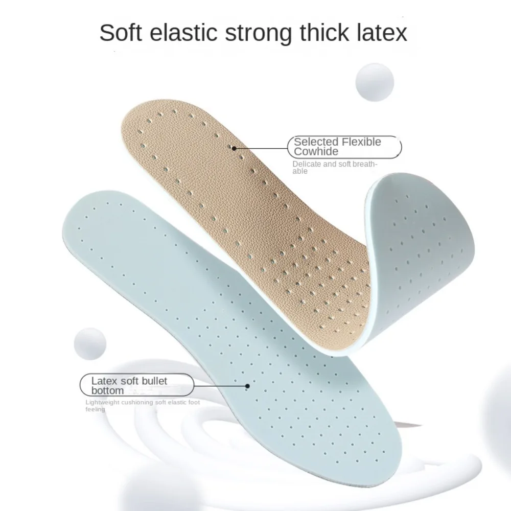 Arch Support Latex Cowhide Insoles Comfortable Shock Absorption Deodorization Shoe Pad Breathable Thin Leathe Soft