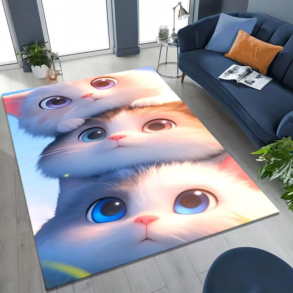 2026 New Cute Cat Kitten Meow Cartoon Rug for Bedroom Living Room Sofa Home Doormat Decor, Large Kids Play Non-slip Floor Mat