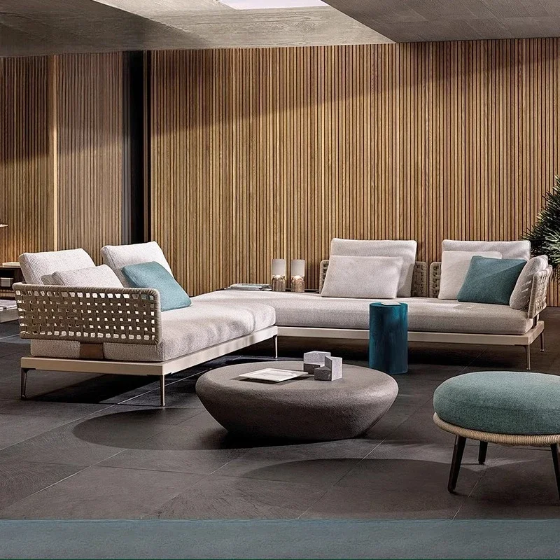 أريكة فناء الكرمة النسيج مزيج فيلا فندق شرفة أشعة الشمس نموذج غرفة حديقة أرضية معلقة