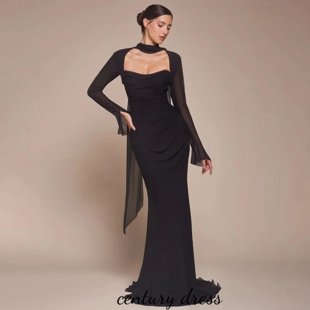 

Customized Exquisite Scoop Neck A-line Evening Dress Charming Ruched Prom Dress Exquisite Long Sleeve Party Gown вечернее платье