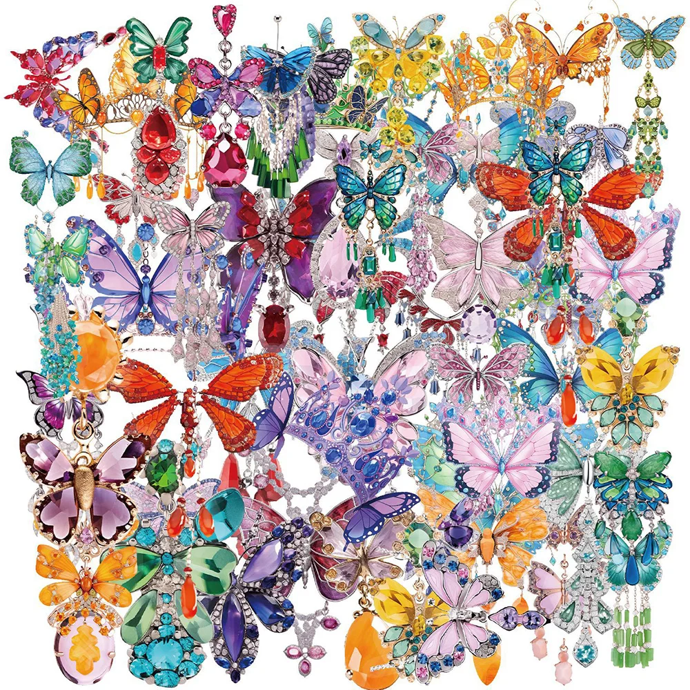 

10/30/50pcs Transparent Butterfly Jewelry Stickers Aesthetic DIY Notebooks Laptop Antique Makeup Waterproof Cute Sticker Packs