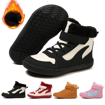 Neue Kinder High Top Wide Toe Cotten Stiefel Jungen Mädchen Wasserdichte Minimalistische Turnschuhe Kinder Komfort Warme Winter Barfuß Schuhe