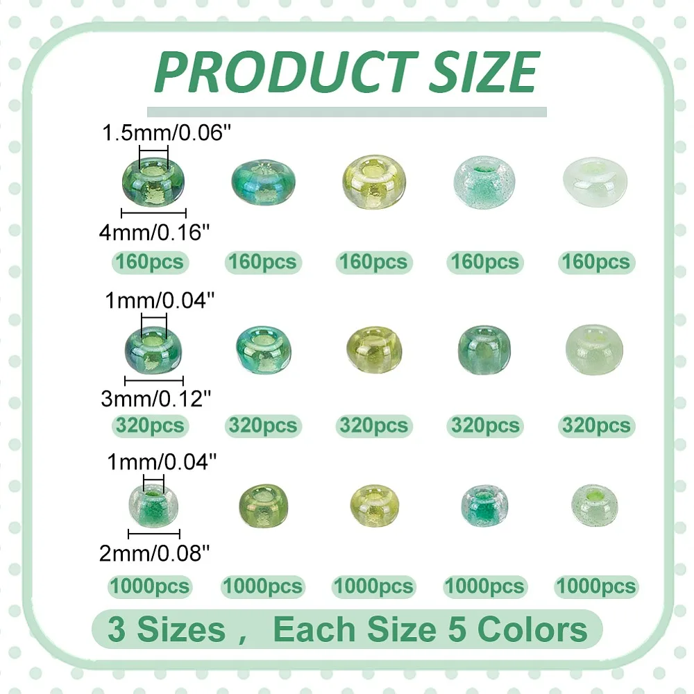 

225G 15 Styles Glass Seed Beads Mixed Style Round Green 2~5mm Hole: 0.8~1mm 15g/style