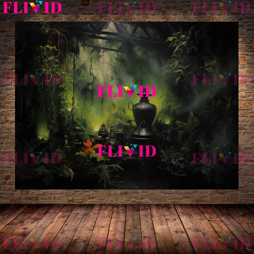 حديقة ويتشي أوراق خضراء طبيعة. الزهور والنباتات مجردة جدار الفن الطباعة، وثنية تحت عنوان الظلام الأكاديمية الفن ملصق طباعة ديكور