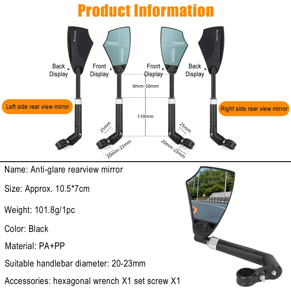 Electric Scooter Rearview Mirror For Xiaomi Adjustable Rotate Anti-glare For Ninebot F20 F30 F40 handlebar Rear View Mirrors