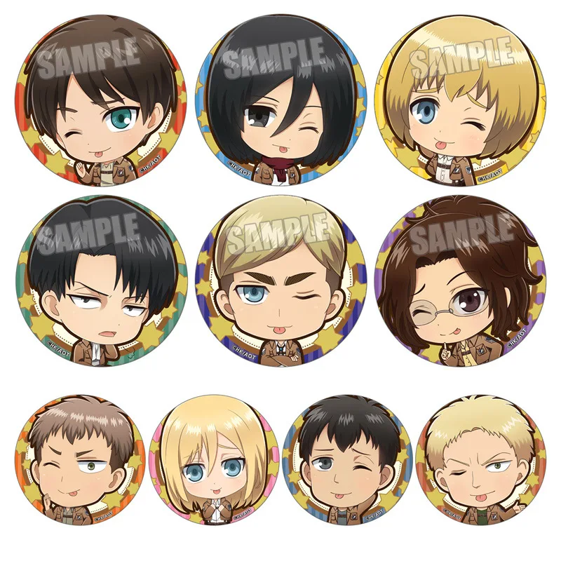 Pin de Anime de Ataque a los Titanes, Versión Q, con los personajes Levi, Capitán Hrista y Erwin, Disponible Ahora