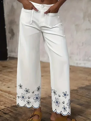 

Женские джинсы, свободные широкие джинсы с изысканной вышивкой, повседневные и удобные универсальные брюки на все сезоны, женские джинсы и одежда