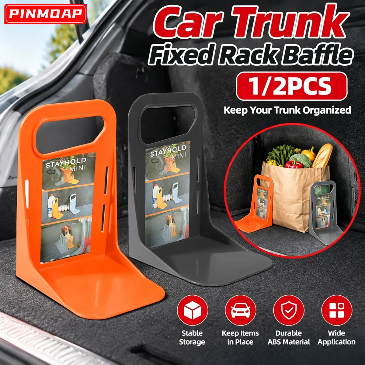 PINMOAP 1/2PCS Car Trunk Fixed Rack Baffle Anti‑Tip Cargo Holder Prevent Items From Sliding For Car Boot Storage Accessories