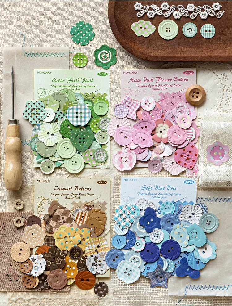 JIANQI 50 Stück Button-Sammler, Kraftpapiermaterial, dekorative Aufkleber, Tagebuch-Album, Scrapbooking-Material, Junk-Journal-Zubehör – Detail 1