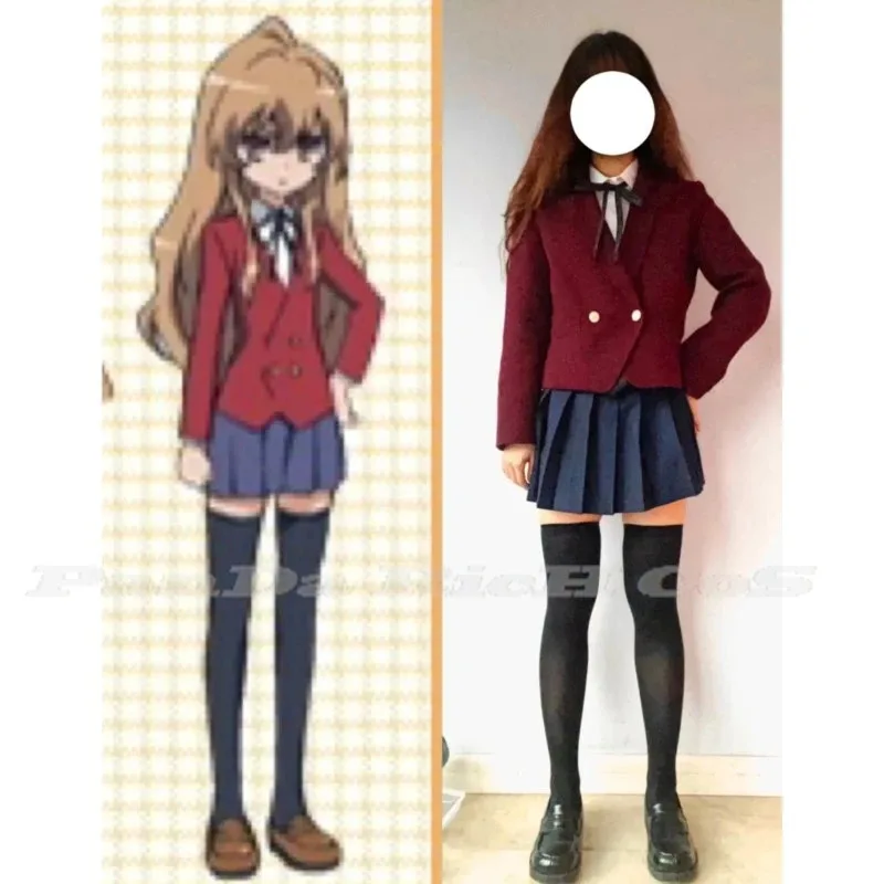 

didi 211Anime Tiger×Dragon!Toradora! Cosplay Costume Aisaka Taiga Wig Red JK Uniform Shoes Woman Girls Hallowen Par